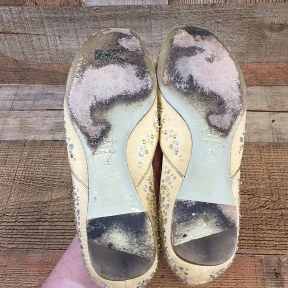 Valentino Garavani Ballet Flats Womens 38 Gold‎ Canvas Crystals Slip On Shoes